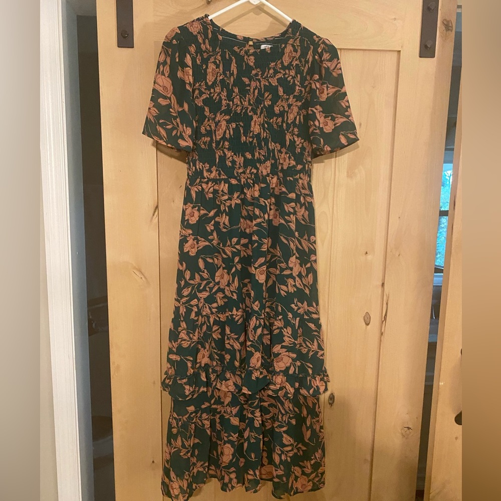 Green and pink floral maxi dress by Polagram